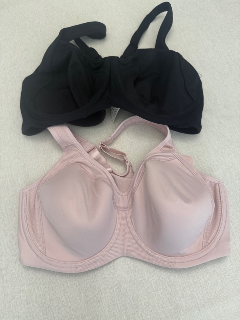 ComfortFit Underwire Support Bra - Black & Light Pink too small, never worn
